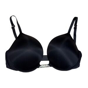 Victoria's Secret Black Shine Strap Rhinestone Plunge Bra 38DD Underwire Sparkle